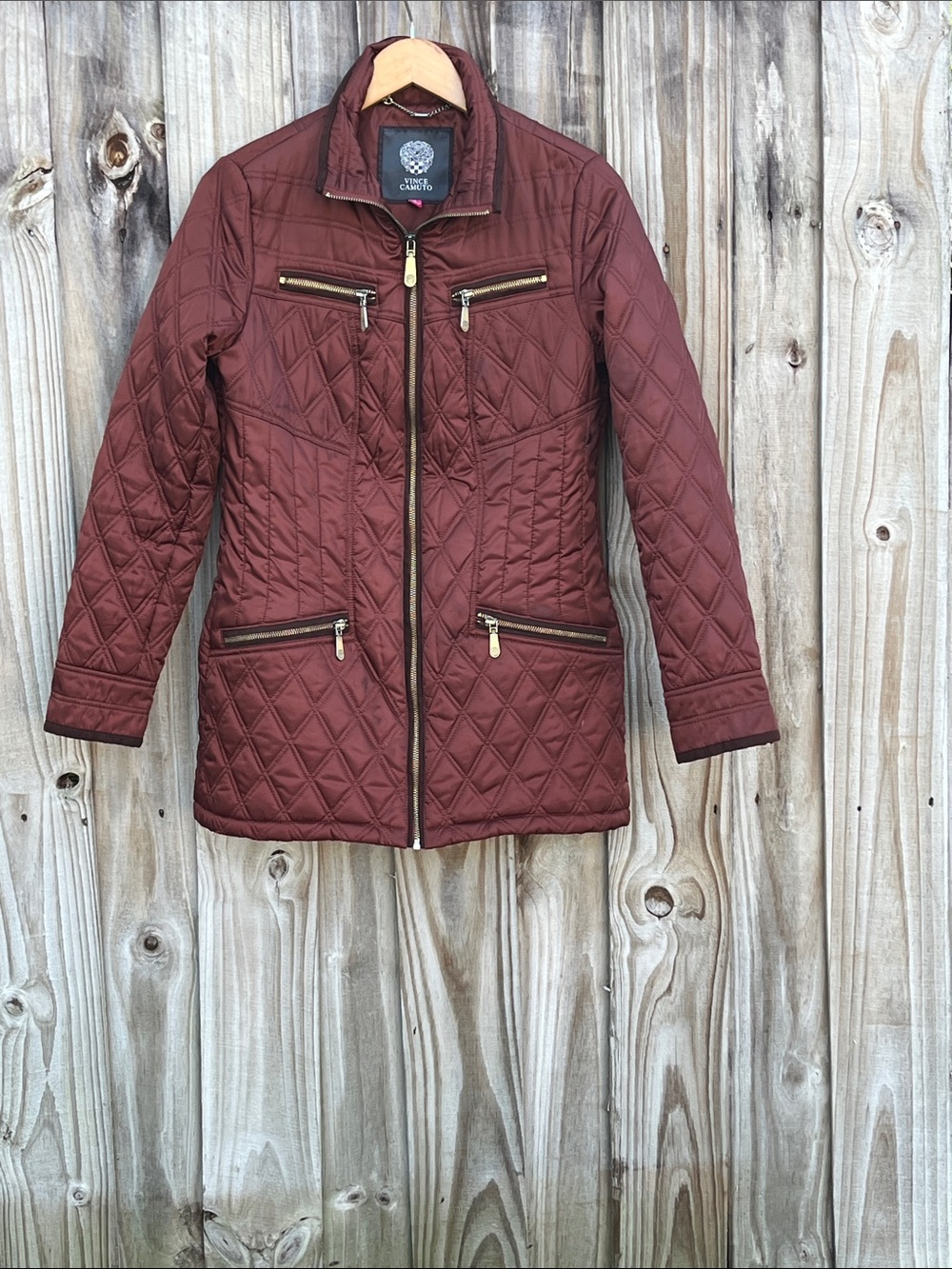 Vince Camuto maroon diamond-quilted jacket